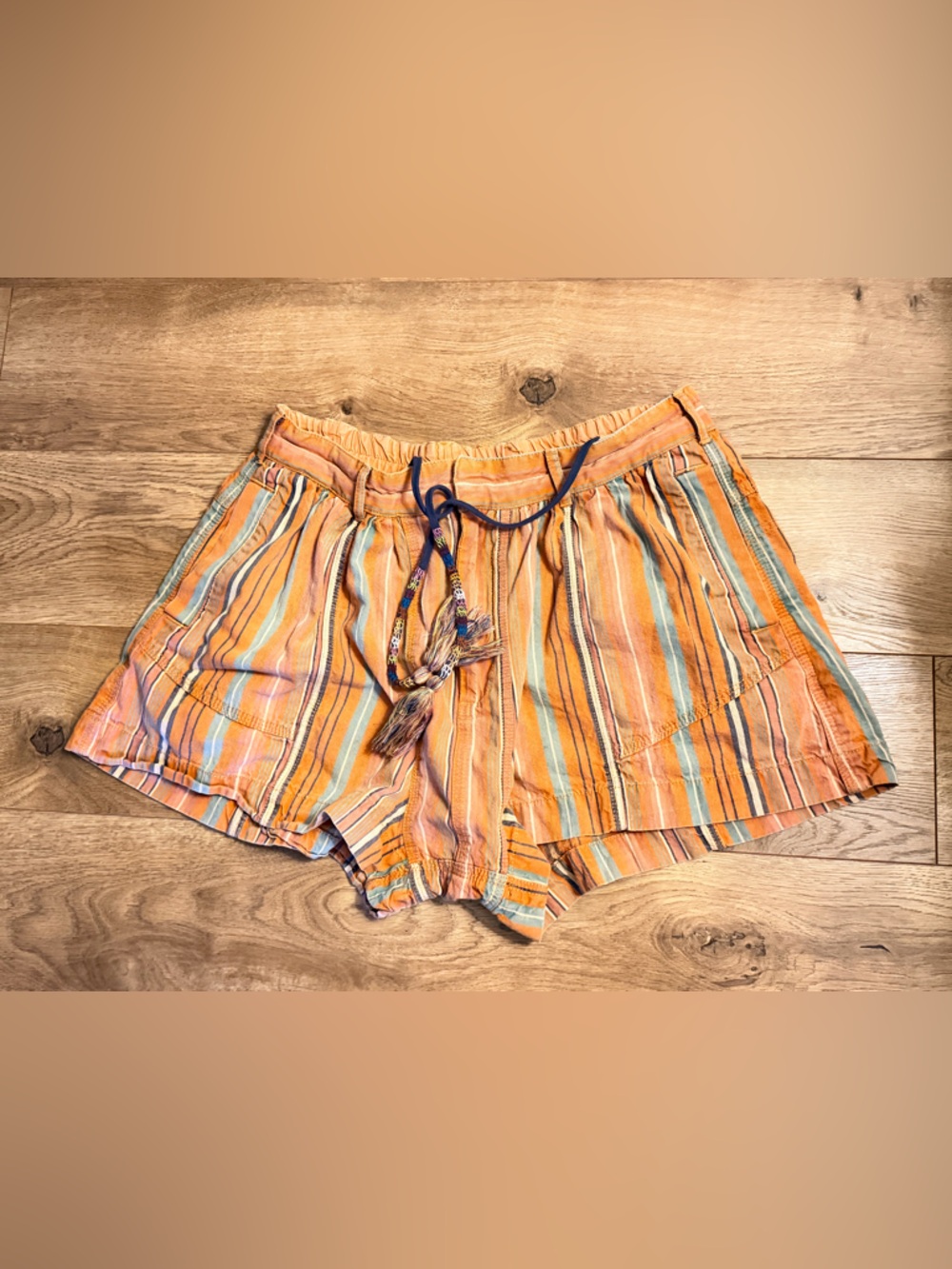 Free People Orange Striped Drawstring Shorts